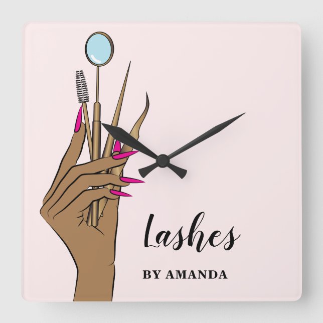 Modern Makeup Eyebrow Eyes Lashes Girly Square Wall Clock (Front)