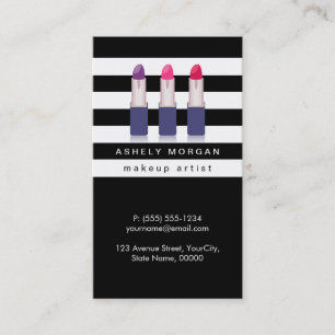 Modern Makeup Lipsticks - Chic Black White Stripes Business Card