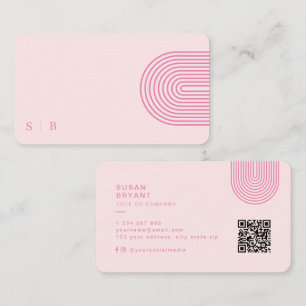 Modern Makeup Pink Initials QR Code Social Media Business Card