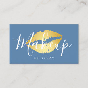 Modern Makeup Typography  Dusty Blue Lips Business Card
