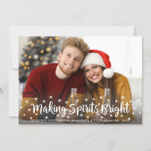 Modern MAKING SPIRITS BRIGHT Script Twinkle Lights Holiday Card