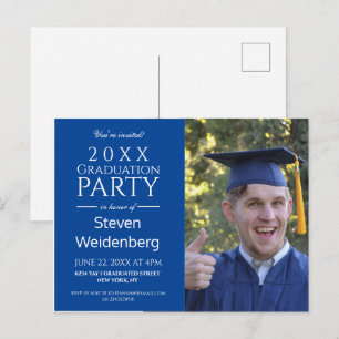 MODERN MALE BLUE 2025 GRADUATION PARTY INVITATION POSTCARD