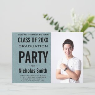 Modern Male Grad Blue Graduation Party  Invitation
