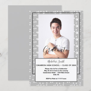 MODERN MALE GRAD GRAY STARS   GRADUATION PARTY INVITATION