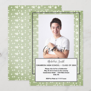 MODERN MALE GRAD GREEN STARS GRADUATION PARTY INVITATION