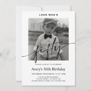 Modern Male Minimalist Photo 50th Birthday Invitation
