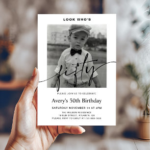 Modern Male Minimalist Photo 50th Birthday Invitation