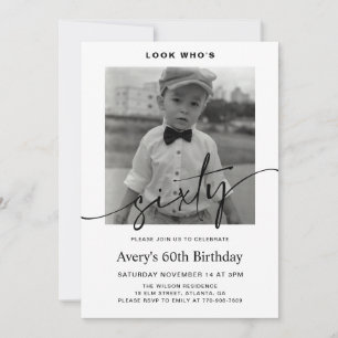 Modern Male Minimalist Photo 60th Birthday Invitation