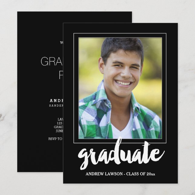 Modern Male Photo Frame Graduation Party Invite (Front/Back)