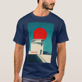 Modern Malibu Beach House with Bold Red Sun Art TS T-Shirt