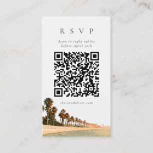 Modern Malibu Palm Tree Beach Wedding QR Code RSVP Enclosure Card