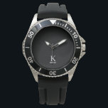 Modern man monogram name black white personalized watch<br><div class="desc">Modern elegant monogrammed simple masculine stylish black watch with white trendy typography.            Personalized name and initial gift for him: dad,  father,  best man,  groomsman,  husband,  son,  boyfriend on birthday,  graduation,  weddings,  or any other occasion.</div>