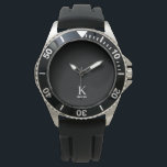 Modern man monogram name black white personalized watch<br><div class="desc">Modern elegant monogrammed simple masculine stylish black watch with white trendy typography.            Personalized name and initial gift for him: dad,  father,  best man,  groomsman,  husband,  son,  boyfriend on birthday,  graduation,  weddings,  or any other occasion.</div>