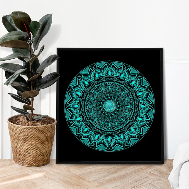 Modern Mandala Black Turquoise Elegant  Poster (Creator Uploaded)