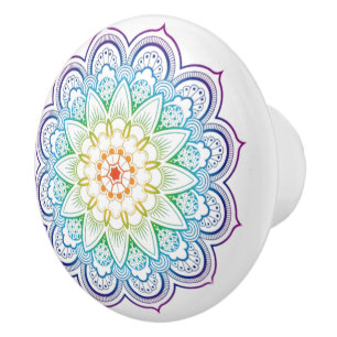 Modern Mandala Colouring Datura Flower Ceramic Pul Knob