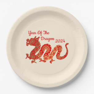 Modern Mandala Dragon 2024 Chinese New Year  Paper Plate