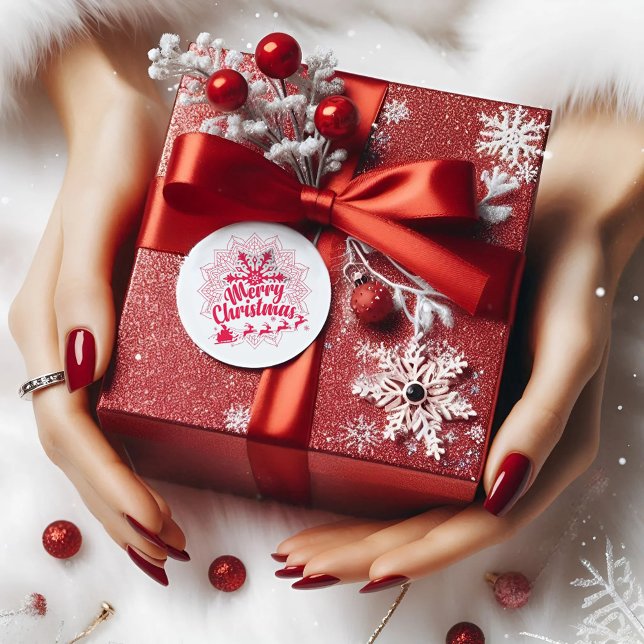 Modern Mandala in Snow Flake Christmas  Classic Round Sticker (Creator Uploaded)