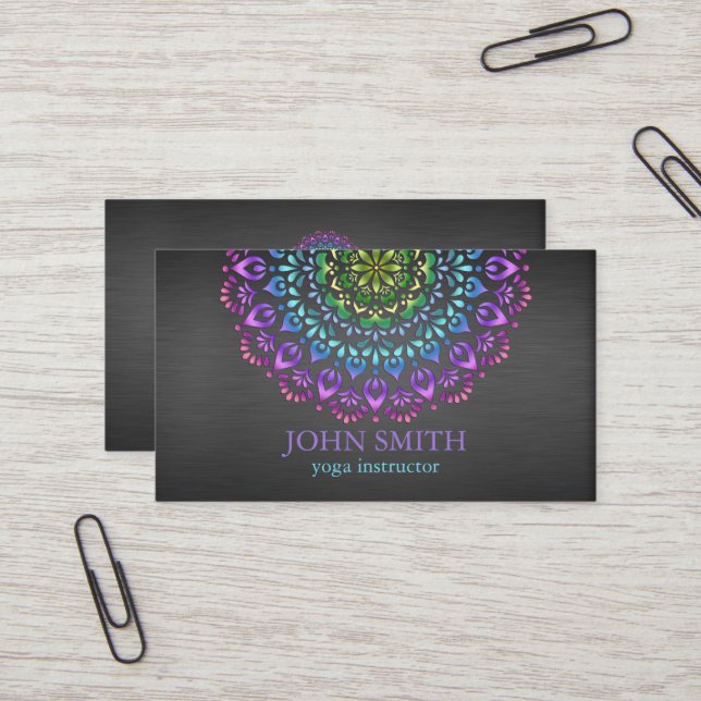 Modern Mandala Yoga Instructor Busines Business Card (Front/Back In Situ)