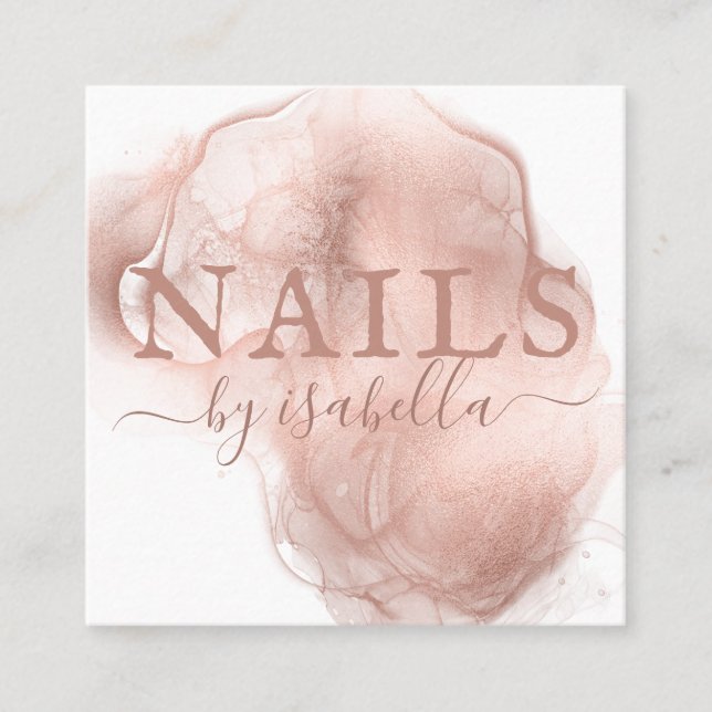Modern Manicurist Nail Salon Rose Gold  Square Business Card (Front)