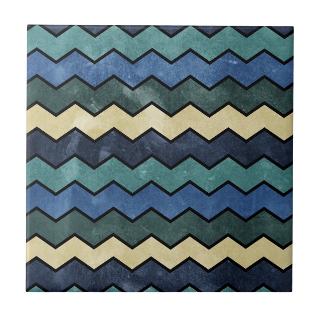 Modern Manly Blue Chevrons Tile (Front)