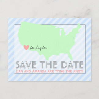 Modern Map Save the Date Postcard