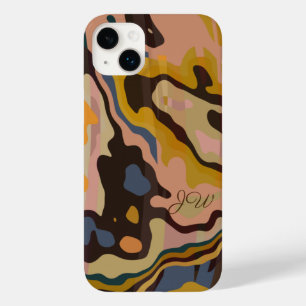 Modern marbeled abstract with custom monogram  Case-Mate iPhone 14 plus case