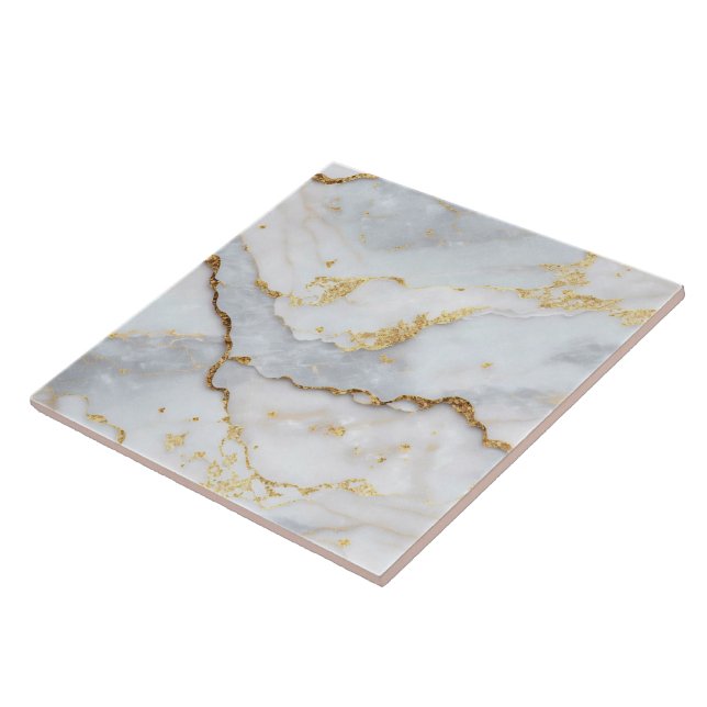 Modern Marble Agate White Gold Collection Tile (Side)