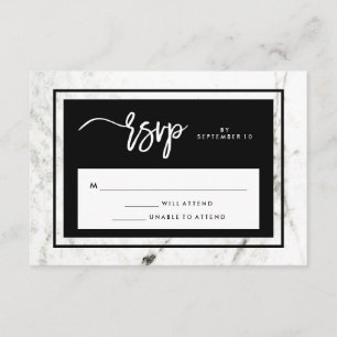 Modern Marble and Black Wedding RSVP