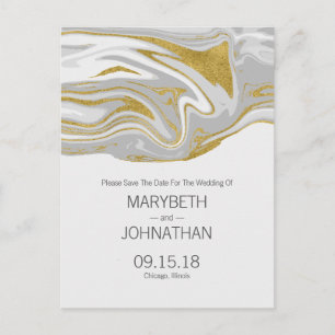 Modern Marble and Gold Save The Date Postcard