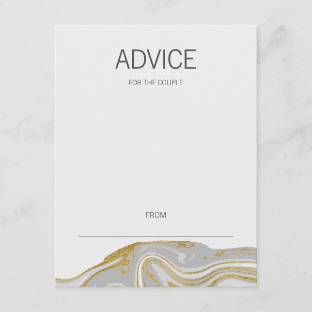 Modern Marble and Gold Wedding Advice Card (Front)