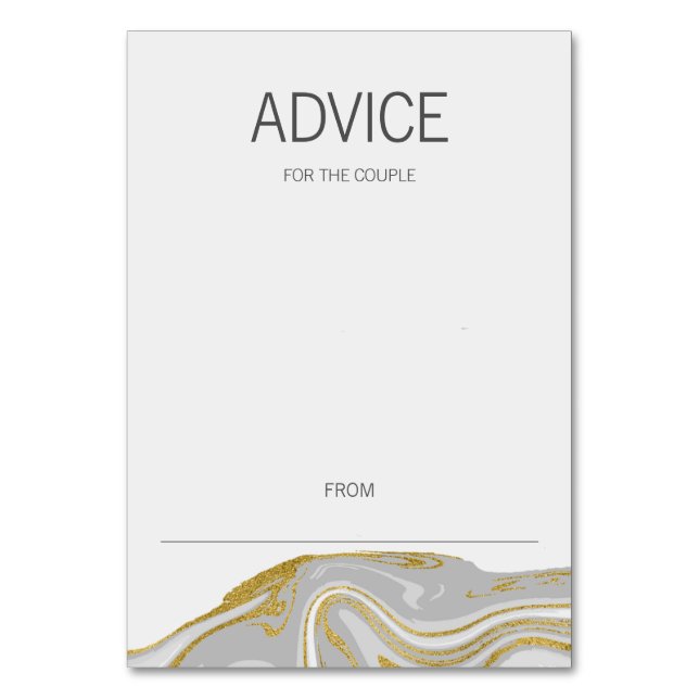 Modern Marble and Gold Wedding Advice Card (Front)