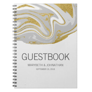 Modern Marble and Gold Wedding Guest Book Notebook
