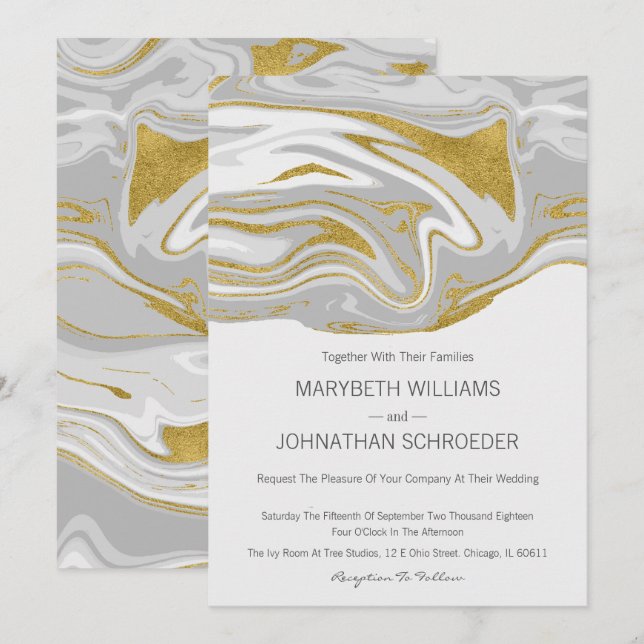 Modern Marble and Gold Wedding Invitation Card (Front/Back)