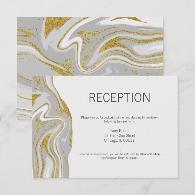 Modern Marble and Gold Wedding Reception Card (Front/Back)