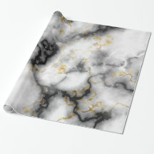 Modern Marble Black and White Gold Wrapping Paper