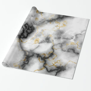 Modern Marble Black and White Gold Wrapping Paper