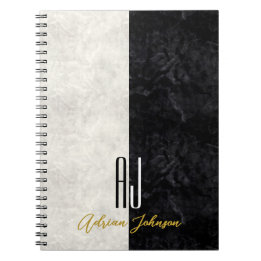 Modern Marble Black and White Monogram Initials Notebook