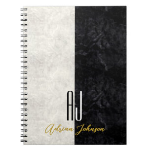 Modern Marble Black and White Monogram Initials Notebook