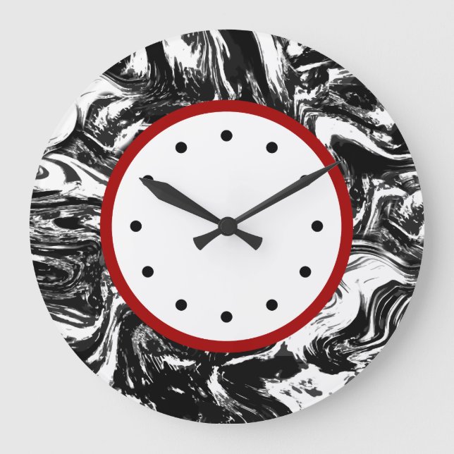 Modern Marble Black And White Trendy Large Clock (Front)