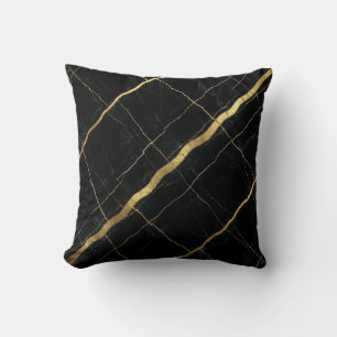 Modern Marble Black + Gold Luxury Throw Pillow