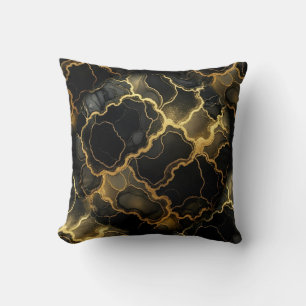 Modern Marble Black + Gold Luxury Throw Pillow