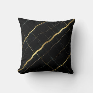 Modern Marble Black + Gold Luxury Throw Pillow