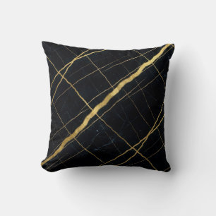 Modern Marble Black + Gold Luxury Throw Pillow