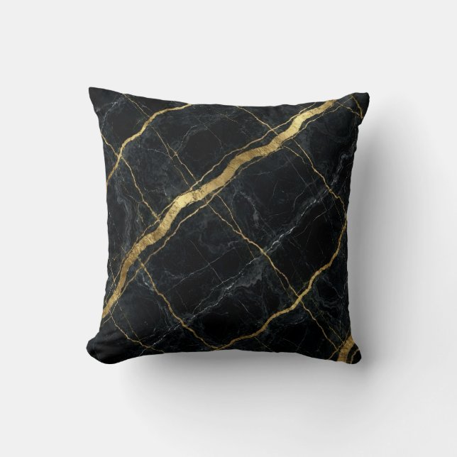 Modern Marble Black + Gold Luxury  Throw Pillow (Front)