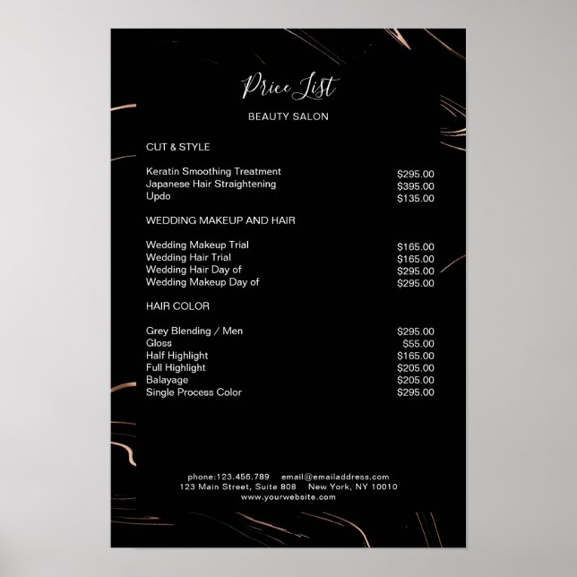 Modern Marble Black Rosegold Pricelist  Poster (Front)