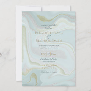 Modern Marble Blue Gold Glitter Background Invitation