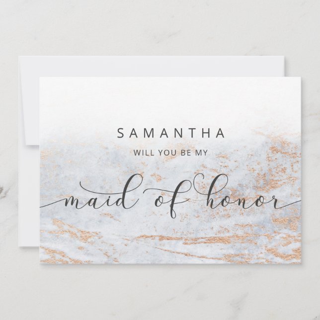 Modern Marble Blue Maid of Honour Proposal Card (Front)