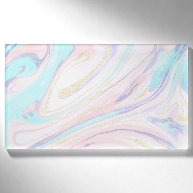 Modern Marble Blue Pink Gold Glitter  Name Tag (Front)