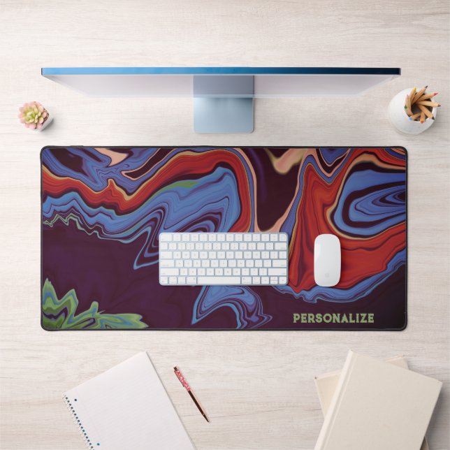 Modern Marble Blue Red Abstract Colourful Custom Desk Mat (Office 1)