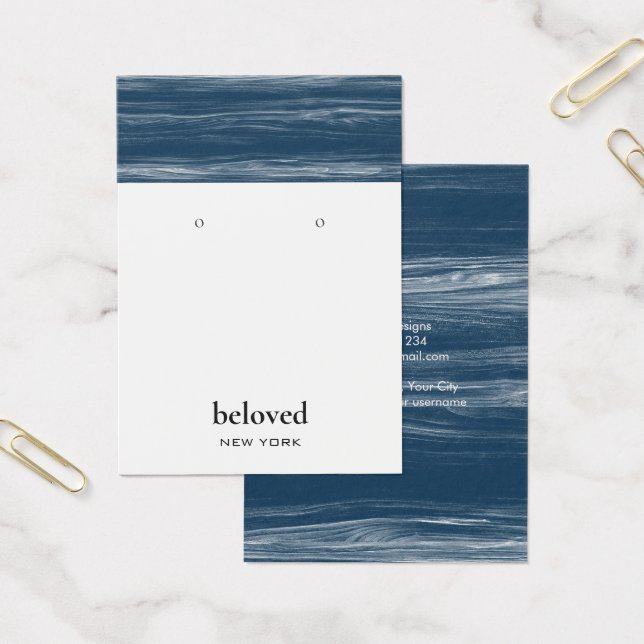Modern Marble Blue White Earring Display Card (Office)